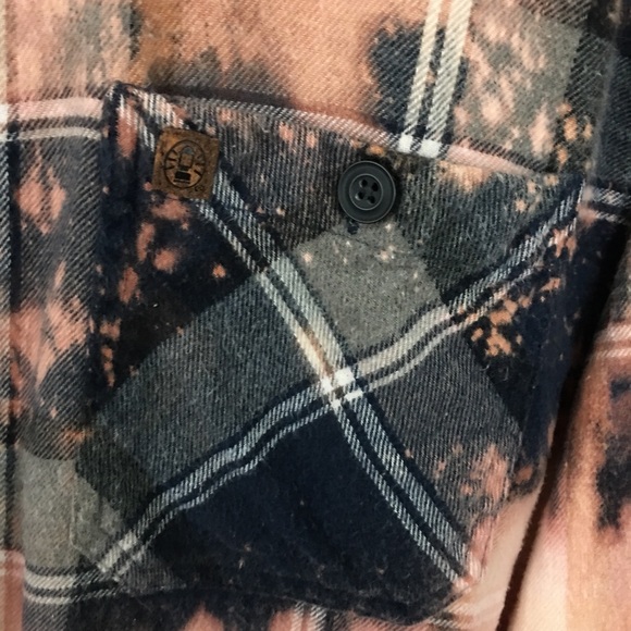 UpCycle Bleached Dyed Cropped Flannel Reworked Grunge Punk - Picture 5 of 7